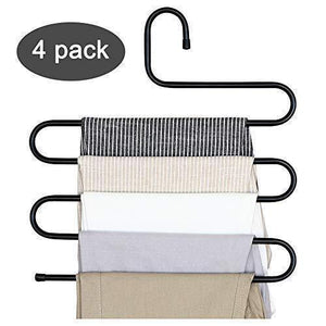 Advutils Pants Hanger Multi-layer S-style Jeans Trouser Hanger Closet Organize Storage Stainless Steel Rack Space Saver for Tie Scarf Shock Jeans Towel Clothes（4 Pack ）
