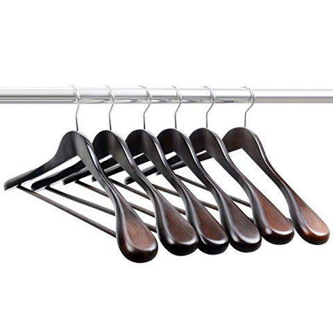 IEOKE Wide Shoulder Suit Hangers, Premium Wooden Hangers with 360° Swivel Hook and Locking Bar, Glossy Finish Hangers for Coats, Jackets, Sweaters and Heavy Clothes (6 Pack)