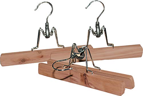 The Great American Hanger Company Cedar Pant Clamp Hangers, 3 Pack of Unfinished Wooden Clamp Hangers with Easy Snap Lock and Rugged Chrome Hardware