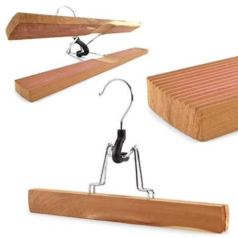 HANGERWORLD 10 Cedar Wood 10.6inch Non Slip Ridged Clamp Clothes Garments Pants Skirt Hangers