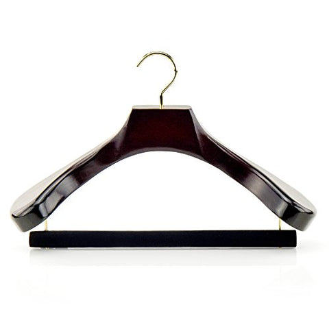 HANGERWORLD 5 Dark Wooden 17inch Heavy Duty Broad Suit Coat Clothes Hangers with Velvet Gilt Pants Bar