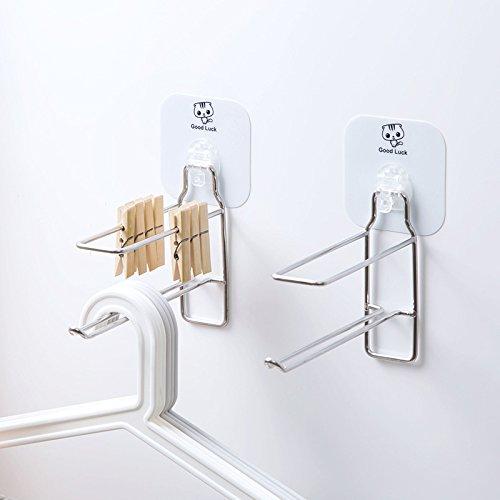 Indoor/Outdoor Hanger Holder Wall Mounted Stainless Steel Clothes Hanger Stacker Home Storage Organizer Space Saving, Sticky Wall, No Need Nails (1)