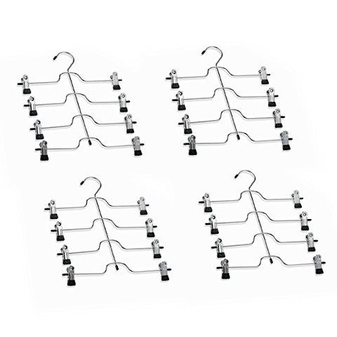 HUJI Sturdy 4 Tier Trouser Skirt Pants Hanger Chrome and Black Vinyl (Set of 4, 4 Tier Trouser Hangers)