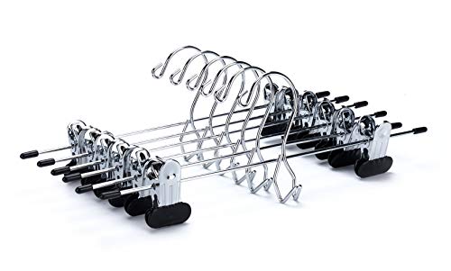 12 Quality Pants Hangers Heavy Duty Add-on Skirt/Slack Metal Hanger, Extra Wide Adjustable Clips, Multi Stackable Add on Hangers, Chrome, Jeans, Bottoms (12)