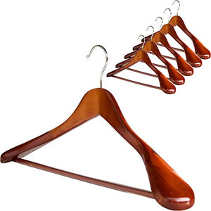 Clutter Mate - Set of 6 - Premium Finish Wooden Suit Hangers, Coat Hangers, Solid Cherry Wood Hangers with Wood-Grain, Wide Shoulder Heavy Clothes Hanger for Suits, Jacket, Non Slip Pants, Swivel Hook
