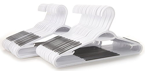 Popular Design Products 50 pc White Plastic Hangers with Built-in Grip Strip Non-Slip Pads - Perfect for Dresses, Blouses and Pants - Work Great for Shirts, Ties, Scarves and Sweaters