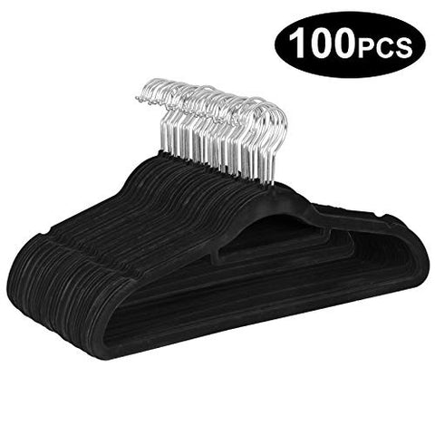 LEMY Velvet Suit Hanger Coat Clothes Non Slip Curved Trousers Dresses Hanger?360°Swivel Hook 100pcs/Lot?Black