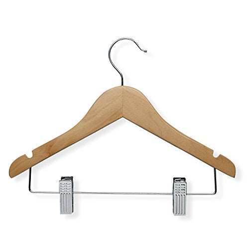 Honey-Can-Do HNG-01225 Kid's Wooden Shirt and Pants Hanger with Clips, 5-Pack, Maple