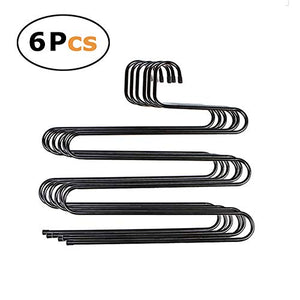 In kds S-type Multi-Purpose Space Saving Rack Stainless Steel Hangers for Trouser Scarf Tie etc (Black Set of 6)