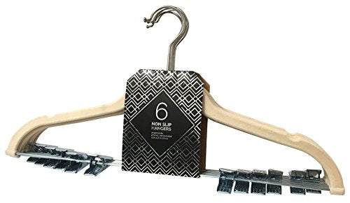Signature Home (Set of 6 Velvet Skirt/Pant Hangers with Metal Clips, Ivory, 6 Piece