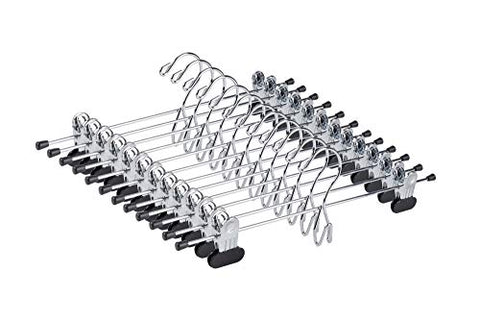 Amber Home 13 Inch Add-On Heavy Duty Stackable Metal Slacks Pants and Skirt Hanger Chrome with Extra Strong Non-Slip Adjustable Clips (12 Pack)