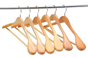 JS HANGER Suit Hangers Solid Wood Extra-Wide Shoulder with Natural Finish, 6-Pack