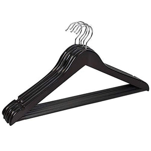 Home Basics 5 Pack Wooden Non-Slip Suit Hangers with Pants Bar – Smooth Finish Solid Wood Coat Hanger 360° Swivel Hook and Cut Notches for Jacket, Pant, Dress Clothes Hangers (Cherry)