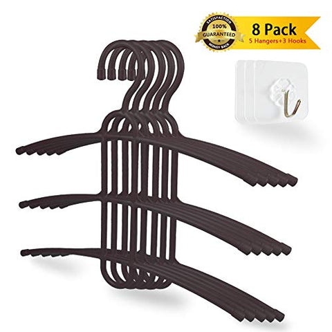 upra Shirt Hangers Space Saving Plastic 5-Pack, Durable Multi-Functional Non-Slip Clothes Hangers Closet Organizers, for Coats Jackets Pants Dress Scarf, Dorm Room/Apartment Essentials