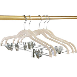 Jiede 15 Pack Velvet Hangers with Metal Clips Non Slip for Pants Skirt Hanger- 360 Degree Chromes Swivel Hook (Lvory)