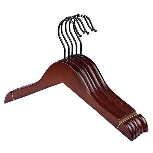 Uheng Solid Wood Suit Closet Clothes Hangers - 1 Pack Non Slip Bar Precisely Cut Notches - 360 Degree Swivel Chrome Hook - Natural Sturdy Durable Wooden Hangers