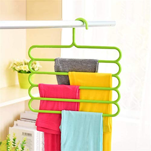 Anti-Slip Magic Multiple Layer Trousers Hanger Multifunction Pants Closet Belt Holder Rack S-Type 5 Layers Saving Space