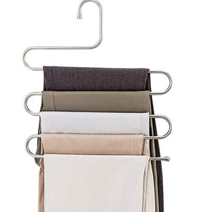 LEF 3-Pack S-Type Stainless Steel Hangers for Space Consolidation, Scarfs, Closet Storage Organizer for Pants, Jeans, Ties, Belts, Towels