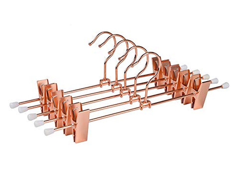 Amber Home Shiny Rose Copper Gold Metal Slacks Pants and Skirt Hanger with Adjustable Clips Hanger Rack with Swivel Hook (Copper, 5 Pack)