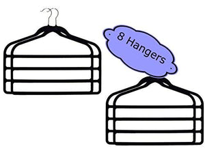 DG Sports Clothes Hangers for Pants, 4-Tier - Accessory Hanger Set of 8- Velvet Covered - Nonslip - Durable Metal (Black)