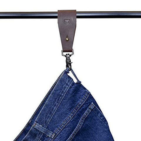 Hide & Drink, Thick Leather Pants Hanger for Clothing Stores or Household/Denim Hanger/Cloth Organizer (2-Pack) Handmade Includes 101 Year Warranty :: Bourbon Brown