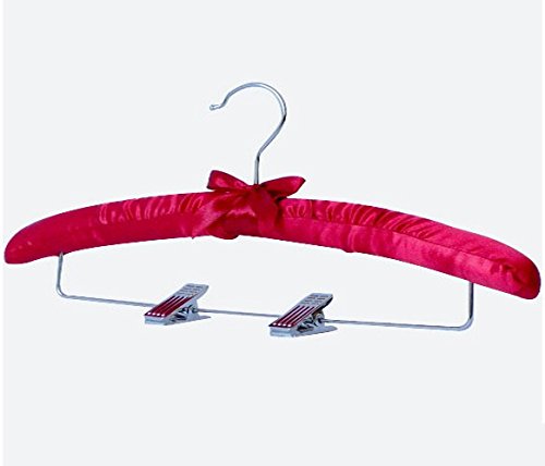 Kexinfan Hanger Colorful Satin Padded Hangers With Metal Clips For Pants And Skirts (10 Pieces/Lot),Red