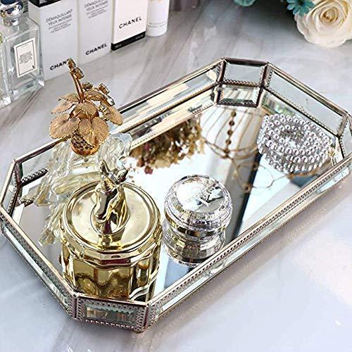 Try hersoo large classic vanity tray ornate decorative perfume elegant mirrorred tray for skincare dresser vintage organizer for bathroom countertop bathroom accessories organizer brass