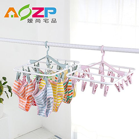 U-emember Multi-Clamp Bracket Hanging Socks Diaper Underwear Underwear Socks Wind Belt Hooks And Hanging Clips Clips All-Plastic Clothes Rack 1, Matcha Green Fold 32 Clips