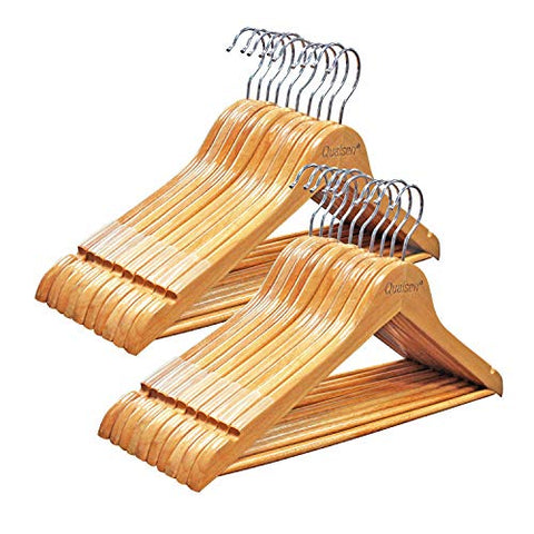 Qualsen Wooden Hangers with Non-Slip Strip –20 Pack– Coat Suit Clothes Hanger (20 Set, Natural)