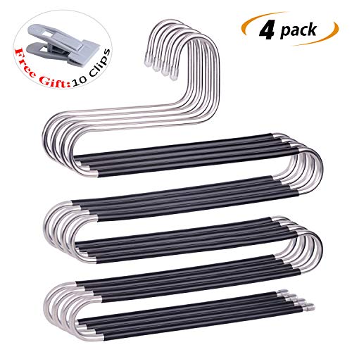 IEOKE Pant Hangers Durable Slack Hangers Multi Layers Stainless Steel Space Saving Clothes Hangers - Closet Storage for Jeans Trousers 4 Pack