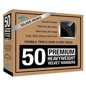 Closet Complete Premium True Heavyweight Velvet Hangers, 50, Black