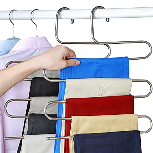 Librao S-Type Pants Hanger Multi-Purpose Magic Stainless Steel Trousers Hanging Rack Space Saving for Closet Storage Sturdy