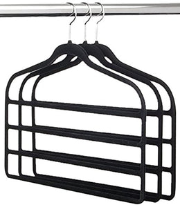 Signature Home Slim Non-Slip Velvet 4 Bar Pant Hangers, Black, Set of 3