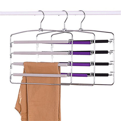 Centralocker 3 PCS Multi-Layer Steel Pants Hanger Metal Frame Swing Arm Slack Trousers Jeans Neckties Rack Space Saver for Wardrobe