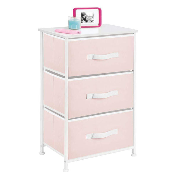 Great mdesign 3 drawer vertical dresser storage tower sturdy steel frame wood top and easy pull fabric bins multi bin organizer unit for child kids bedroom or nursery light pink white