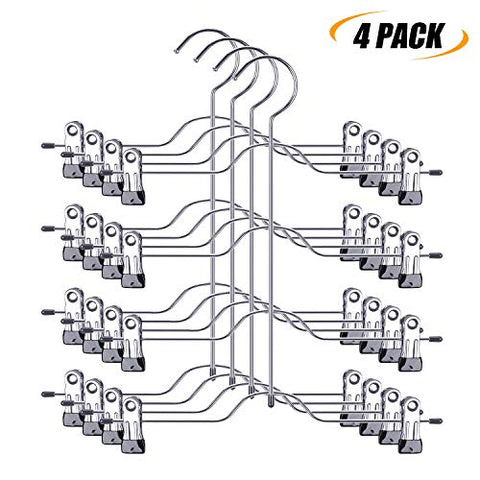 IEOKE Pants Hangers, Trousers Skirt Hangers with Clips, 4 Tier Metal Hangers for Heavy Duty Ultra Thin Space Saving - 4 Pack