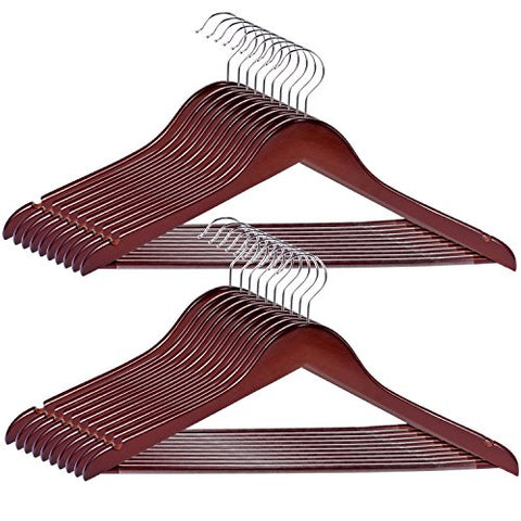 RoyalHanger Wood Hangers 20-Pack, Suit Hangers Coat Hanger Wooden Hangers for Pants Skirt Coat Trouser, Non-Slip, Walnut Finish