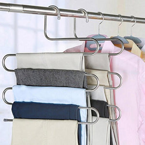 devesanter Pants Hangers S-Shape Trousers Hangers Stainless Steel Clothes Hangers Closet Space Saving Organizer for Pants Jeans Scarf Hanging Silver (2 Pack)