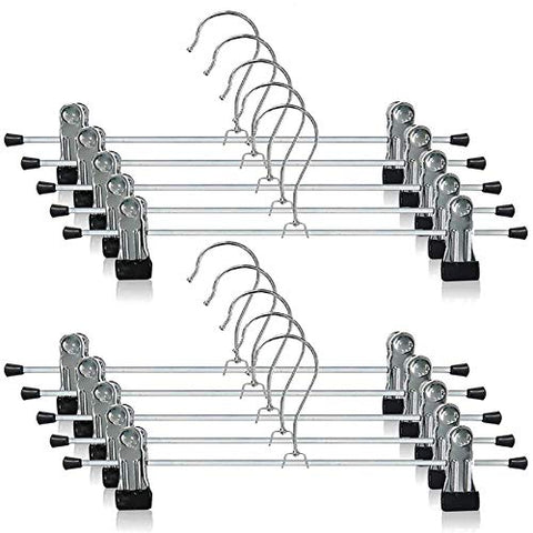 Pants Hangers with Clips,Metal Skirt Hangers Non Slip, Slack Hangers for Pants/Trousers/Skirt/Jeans, 12 Inch Black - 10 Pack