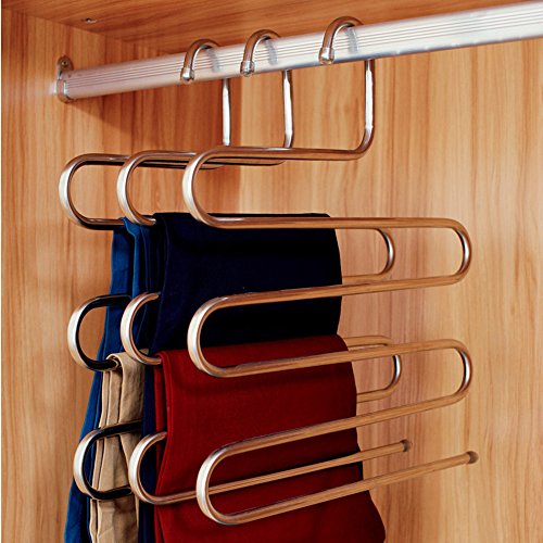 Eco life Sturdy S-Type Multi-Purpose Stainless Steel Magic Pants Hangers Closet Hangers Space Saver Storage Rack for Hanging Jeans Scarf Tie, Family Economical Storage ! (1 PCE)