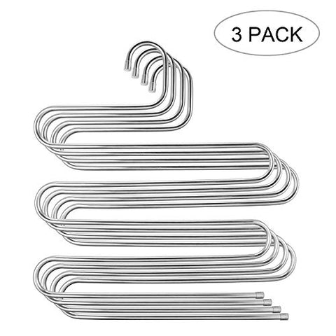 Homeself Stainless Steel S-type Multi-Purpose Magic Pants Hangers Closet Hangers Space Saver Storage Rack for Hanging Jeans, Trouser, Scarf ,Tie ,Towels, Coat (3)