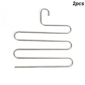 Tulas 2 Pcs Pants Hangers S-type Stainless Steel Rack 5 Layers Closet Hanger Storage Rack for Clothes Towel Scarf Tie