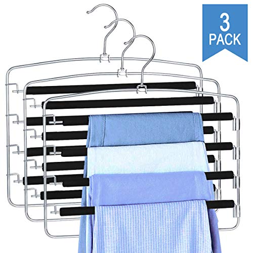 Clothes Pants Slack Hangers Non Slip Closet Storage Organizer Space Saving Hanger with Foam Padded Swing Arm for Pants Jeans Scarf Trousers Skirts (3-Pieces)