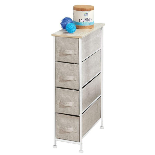 Shop for mdesign narrow vertical dresser storage tower sturdy frame wood top easy pull fabric bins organizer unit for bedroom hallway entryway closets textured print 4 drawers light tan white