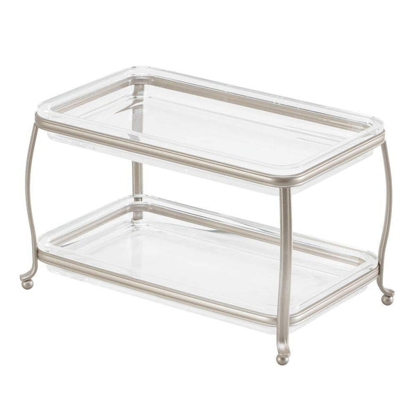 Discover idesign york plastic free standing double vanity tray 2 shelves storage for countertops desks dressers bathroom 10 5 x 6 5 x 6 satin silver and clear