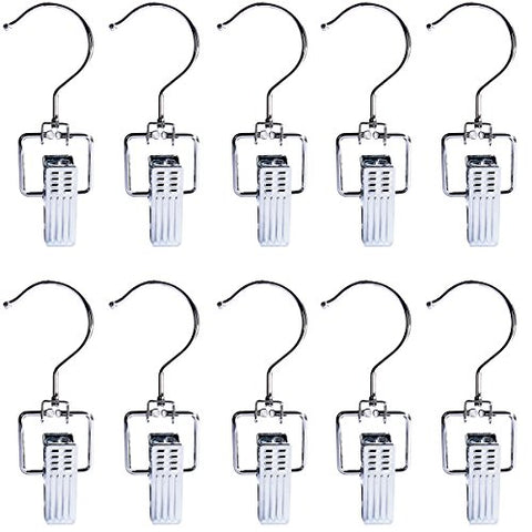 Baihoo Set of 10 Swivel Metal Closet Hanger Laundry Hooks Boot Clips Home Office Travel Portable