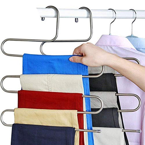 JKLcom Pants Hangers Clothes Pants Hangers Stainless Steel Clothes Hangers S-Type 5 Layers Stainless Steel Pants Hangers Closet Storage Organizer for Hanging Pants Trousers Jeans Scarf Towels,3 Pack