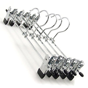 Vikenner 10 Pcs Strong Chrome Stainless Steel Adjustable Coat Hangers with Skirt/Trousers Non-Slip Clips - 28.57cm