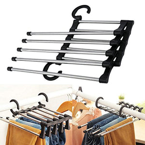 OYJJ Stainless Steel Pant Hangers Skirt Hangers Rack 1 Pack 5 Arms Trouser Hangers Space Saving, Ultra Thin Rust Resistant Hangers Skirts, Pants, Slacks, Jeans More