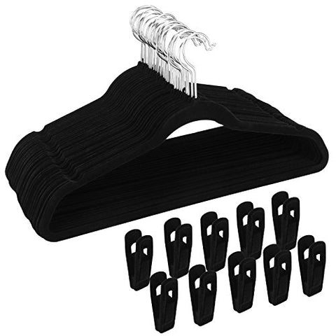 Corodo Velvet Hangers with Clips Black, Clothes Hangers Heavy Duty Non Slip, Clothing Hangers Ultra Thin for Blouses, Dress, Pants, 30 Pack Pants Hangers with 20 Pack Velvet Hangers Clips